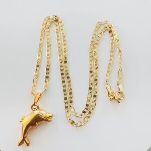 14K Gold Plated Dolphin Pendant with 18” Necklace. New